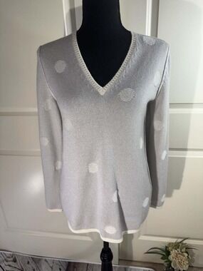 Bruno Manetti 100% Cashmere V-Neck Sweater with Polka Dot Pattern Small